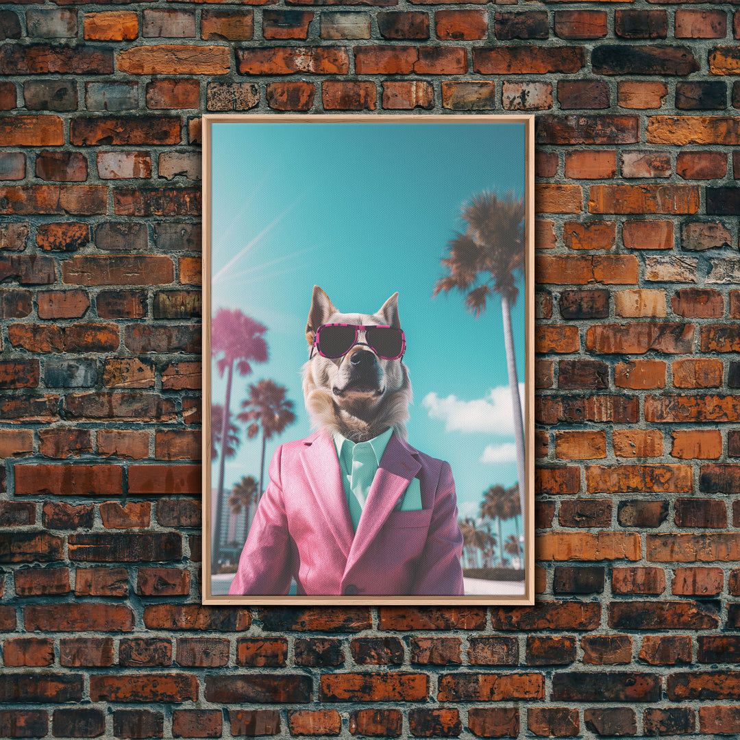 Akita Wall Print, Dog Wall Art, Dog Sunglasses, Pink Business Suit, Funny Wall Art, Framed Wall Art, Framed Canvas, Wall Print, Wall Canvas