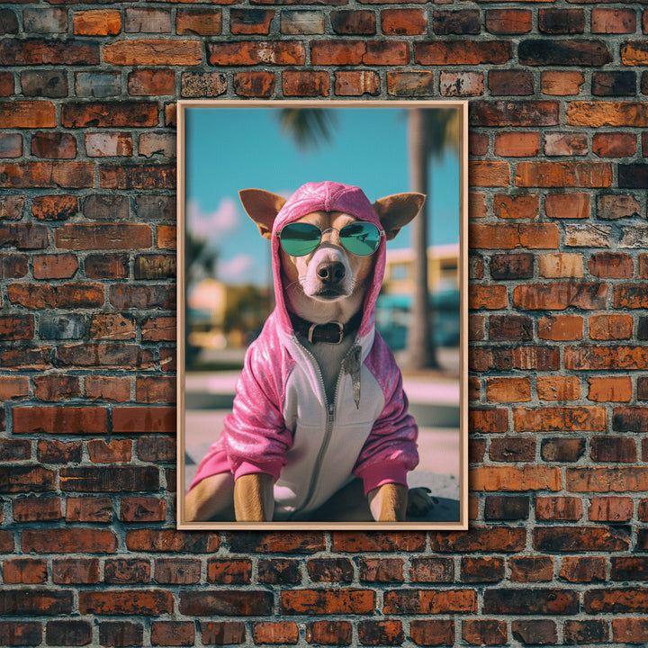 Dog Sunglasses, Pink Hoodie, Chihuahua Wall Print, Dog Wall Art, Funny Wall Art, Framed Wall Art, Framed Canvas, Wall Print, Wall Canvas