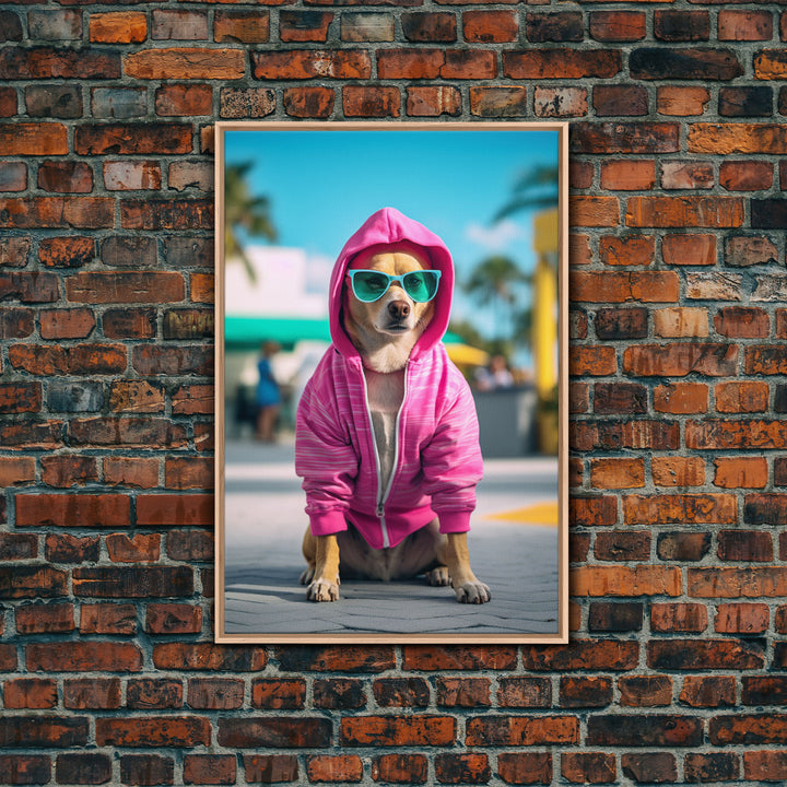 Chihuahua Wall Print, Copy of Dog Sunglasses, Pink Hoodie, Dog Wall Art, Funny Wall Art, Framed Wall Art, Framed Canvas, Wall Print