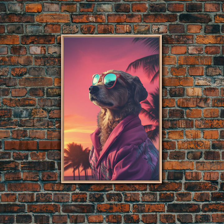 Mutt Wall Print, Dog Wall Art, Dog Sunglasses, Dog In Pink Jacket, Funny Art, Framed Wall Art, Framed Canvas, Wall Print, Wall Canvas