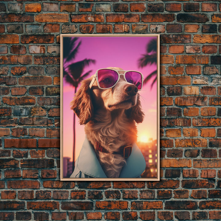 Dachshund Wall Print, Dog Wall Art, Dog Sunglasses, Dog In Teal Shirt, Funny Art, Framed Wall Art, Framed Canvas, Wall Print, Wall Canvas