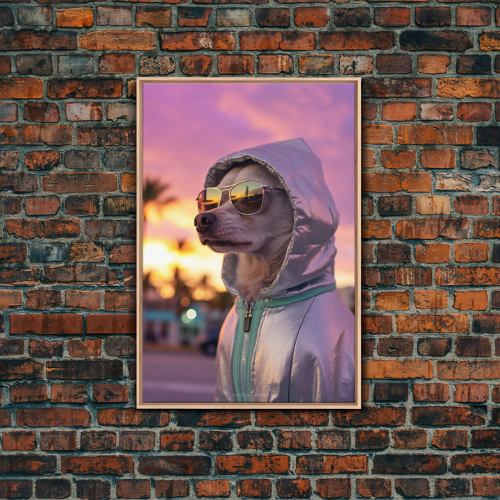 Chihuahua Wall Print, Dog Wall Art, Dog Sunglasses, Dog In Pink Hoodie, Funny Art, Framed Wall Art, Framed Canvas, Wall Print, Wall Canvas