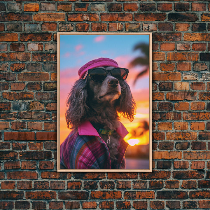 Dachshund Wall Print, Dog Wall Art, Dog Sunglasses, Dog In Pink Suit, Funny Art, Framed Wall Art, Framed Canvas, Wall Print, Wall Canvas