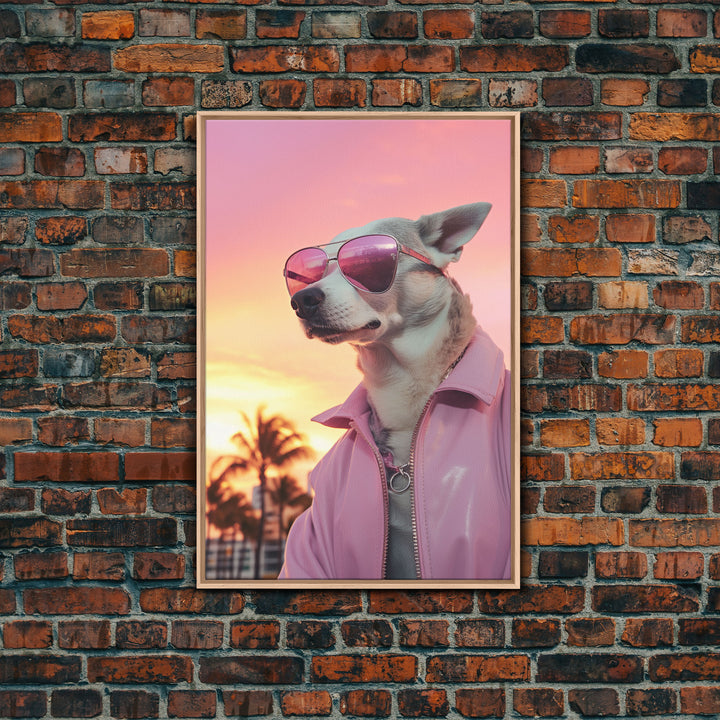 Chihuahua Wall Print, Dog Wall Art, Dog Sunglasses, Dog In Pink Jacket, Funny Art, Framed Wall Art, Framed Canvas, Wall Print, Wall Canvas