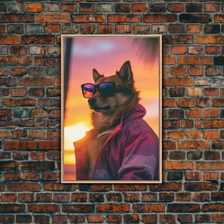 Shiba Inu Wall Print, Dog Wall Art, Dog Sunglasses, Dog In Pink Tracksuit, Funny Art, Framed Wall Art, Framed Canvas, Wall Print