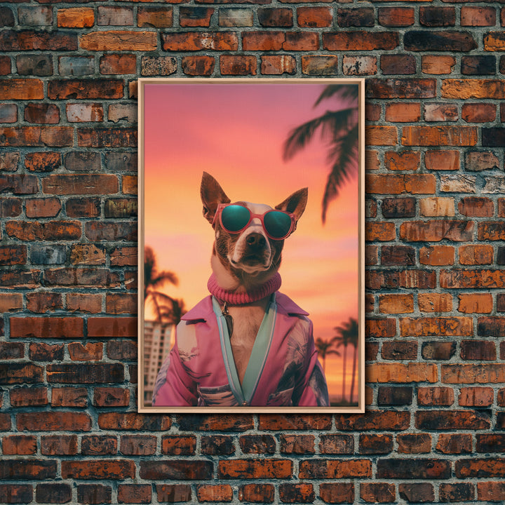 Chihuahua Wall Print, Dog Print, Dog Sunglasses, Dog In Pink Tracksuit, Funny Art, Framed Wall Art, Framed Canvas, Wall Print, Wall Canvas