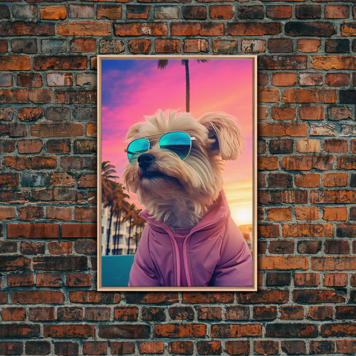 Shih Tzu Wall Print, Dog Print, Dog Sunglasses, Dog In Pink Jacket, Funny Art, Framed Wall Art, Framed Canvas, Wall Print, Wall Canvas