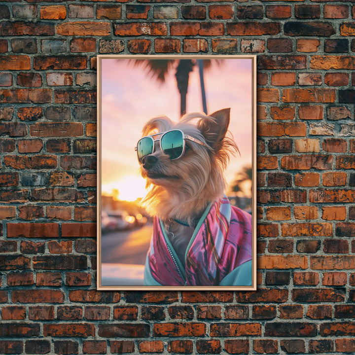 Yorkshire Terrier In Sunglasses Pink Suit Wall Print, Dog Portrait, Dog Art Print, Framed Wall Art, Framed Canvas, Wall Print, Wall Canvas