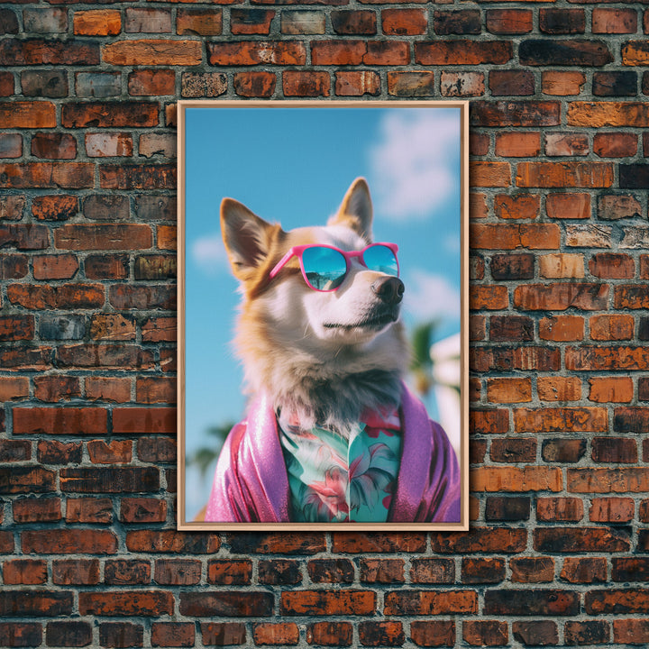 Corgi In Pink Suit Sunglasses Wall Print, Animal Print, Dog Portrait, Dog Art Print, Framed Wall Art, Framed Canvas, Wall Print, Wall Canvas