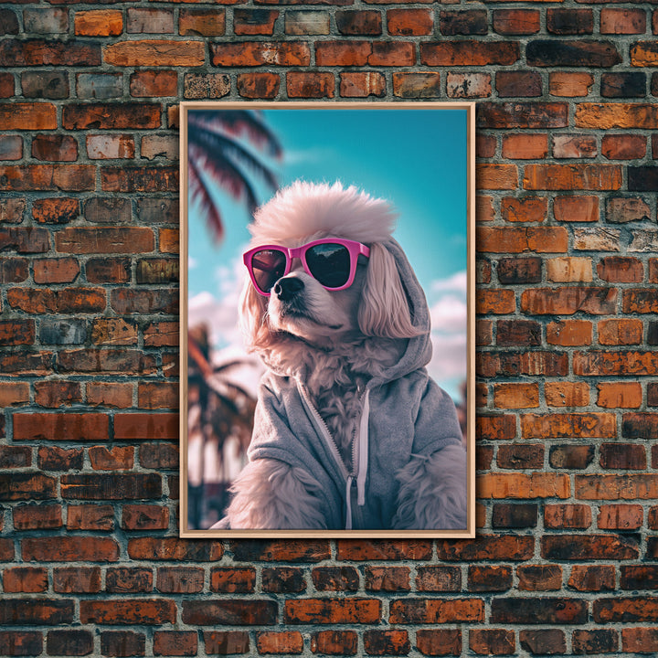 Poodle In Grey Hoodie Sunglasses Wall Print, Dog Art Print, Dog Portrait, Dog Print, Framed Wall Art, Framed Canvas, Wall Print, Wall Canvas