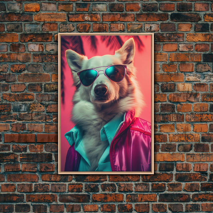 Corgi In Pink Suit Sunglasses Wall Print, Dog Décor, Dog Art Print, Dog Portrait, Framed Wall Art, Framed Canvas, Wall Print, Wall Canvas