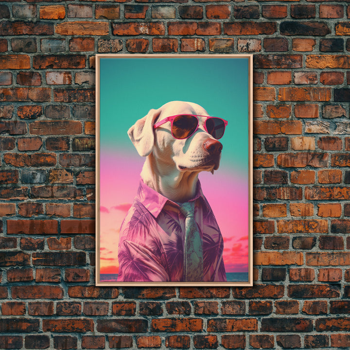 Labrador In Pink Hoodie Sunglasses Wall Print, Beach Art, Dog Print, Dog Portrait, Framed Wall Art, Framed Canvas, Wall Print, Wall Canvas