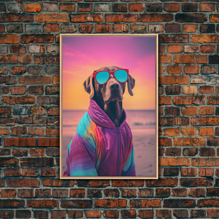 Great Dane In Pink Jacket Sunglasses Wall Print, Beach Art, Dog Print, Dog Portrait, Framed Wall Art, Framed Canvas, Wall Print, Wall Canvas