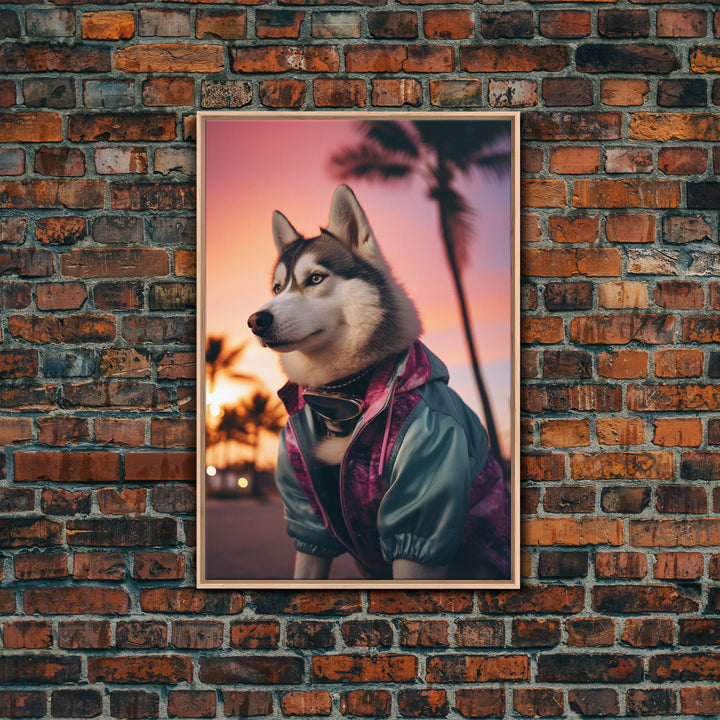 Siberian Husky In Blue Jacket Wall Print, Dog Décor, Dog Print, Dog Portrait, Framed Wall Art, Framed Canvas, Wall Print, Wall Canvas