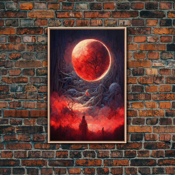 Spooky Horror Canvas Print, Bloodmoon Sunset, Blood moon, Halloween Wall Art, Cosmic Horror, Ready To Hang