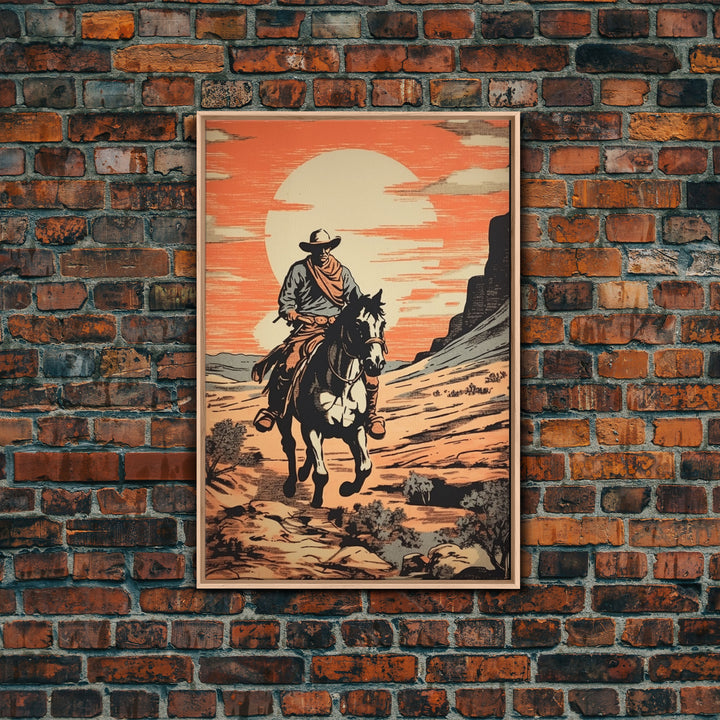 Cowboy Wall Decor, 12x18 Art Print, Equestrian Wall Art, Western Decor, Southwestern Art, Wild West Painting Wall Art, Framed Canvas Print