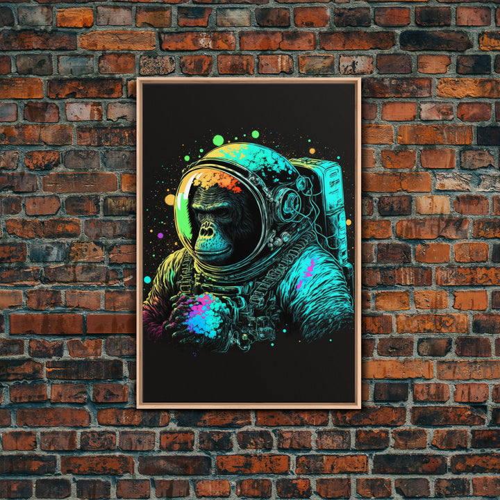 To The Moon, Space Ape Astronaut, Framed Canvas Print, GME, NFT Style Decor, Large Wall Art