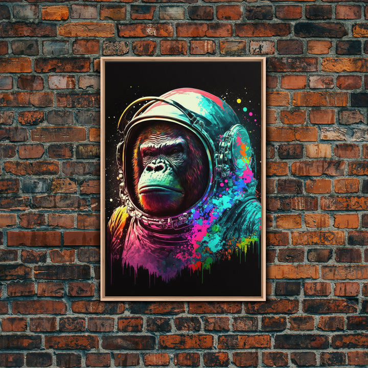 To The Moon, Space Gorilla Astronaut, Framed Canvas Print, GME, NFT Style Decor, Large Wall Art, Ape Astronaut, Psychedelic Graffiti Art