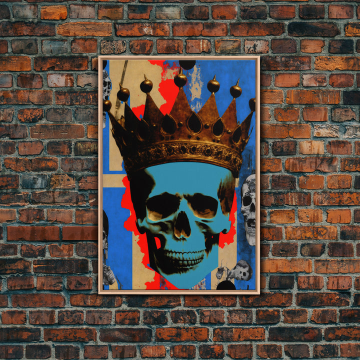 Skull With The Gold Crown, Framed Canvas Print, Unique Fantasy Undead Wall Art