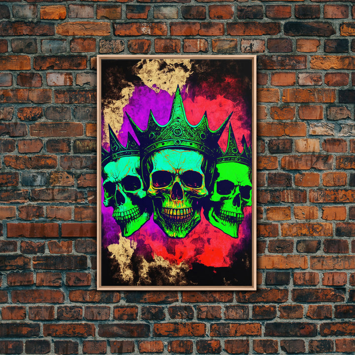 Psychedelic Skull With The Gold Crown, Framed Canvas Print, Unique Fantasy Undead Wall Art, Trippy Art