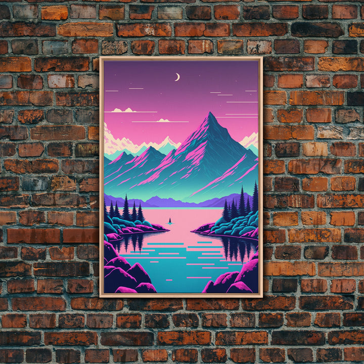 Pink and Purple Fantasy Mountain Art, Framed Canvas Print, Pacific Northwest Inspired Fantasy Art, Pop Art