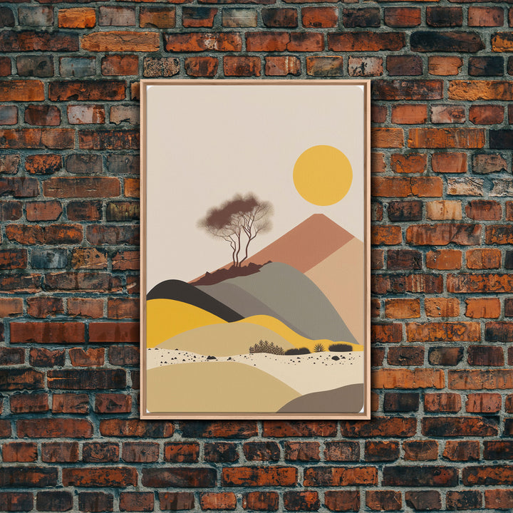 Pueblo Style Boho Desert Art, Framed Canvas Print, Minimalist Landscape Painting