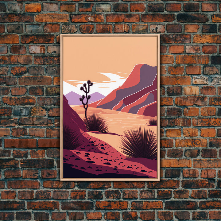 Midwestern Art, Minimalist Boho Style Desert Landscape, Framed Canvas Print