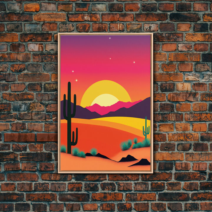 Framed Canvas Art | Sunset Desert Landscape | Pop Art Style | UV-Resistant Coating | Hand-Stretched | 1.5" Thick Wooden Frame