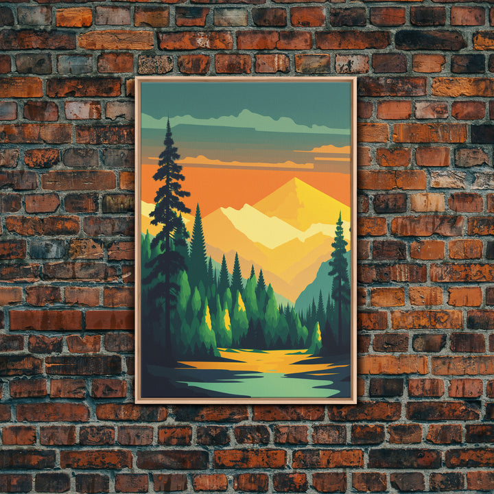 Pacific Northwest Art, Framed Canvas Prints, Washington State, Pine Tree Forest and Mt. Rainier