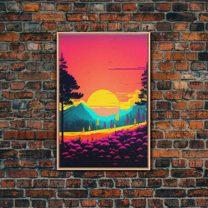 Retro Pop Art Landscape, Surrealist / Psychedelic Art, Framed Canvas Print, Nature Art