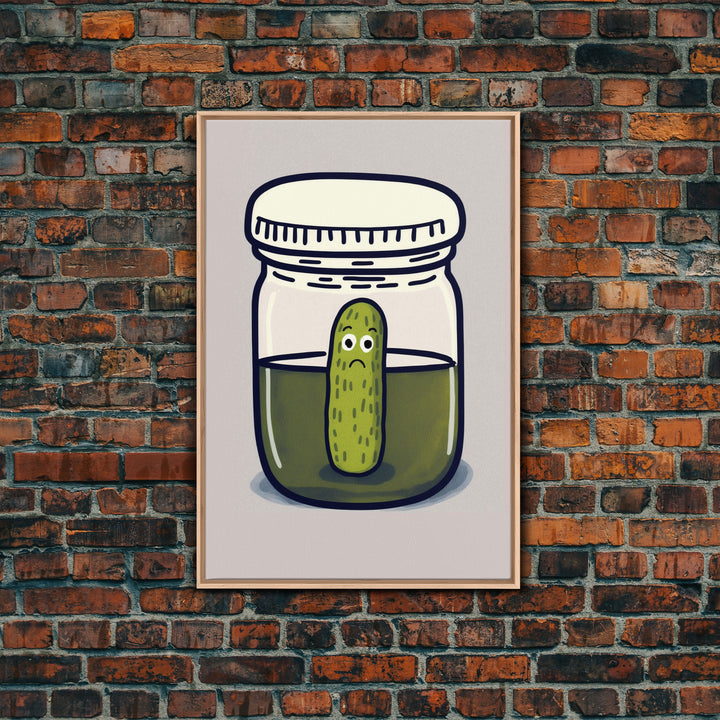 Sad Pickle Art, Framed Canvas Print, The Last Pickle, Cartoon Pickle Art