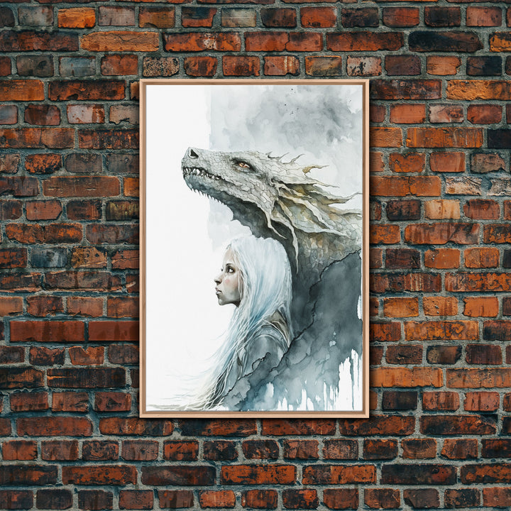 The Girl and Her Dragon, Wall Art, Fantasy Art, Art Print, Framed Canvas Art, Canvas Print, Gamer Decor, Gamer Girl Gift