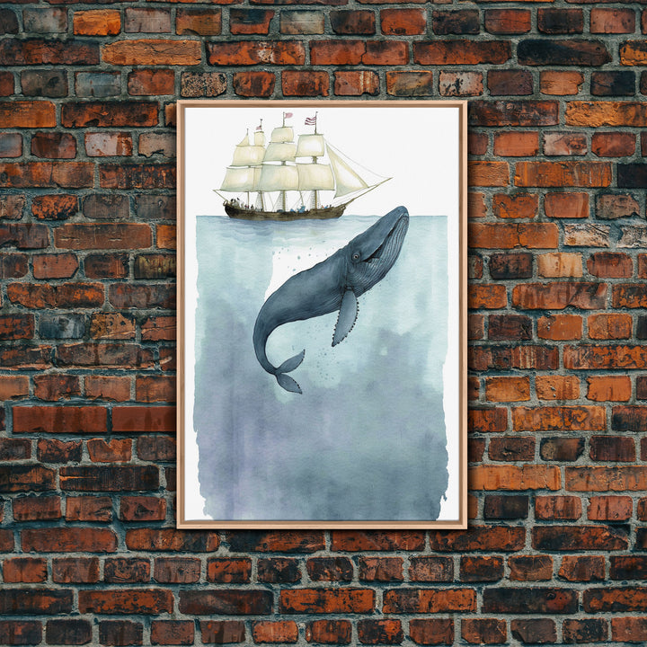 Framed Wall Art Blue Whale Painting, Watercolor Painting, Whale Print, Whale and Boat, Whale Nursery, Humpback Whale, Framed Wall Art