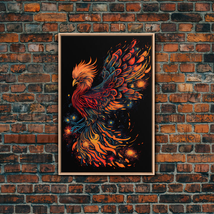 Phoenix In Flames, Retribution, Framed Canvas Print, The Phoenix, Framed Wall Art, Original Painting Phoenix, Fire Chicken