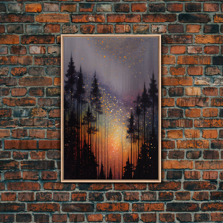 Abstract Pine Canvas Print of Oil Painting, Large Original Textured Fall Pine Forest Painting Contemporary Living Room Wall Art Decor