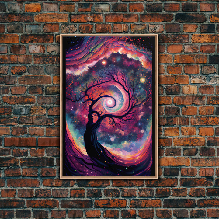 Whimsical and Mysterious Art, Framed Canvas Print, Wisteria Tree, Psychedelic / Trippy Painting