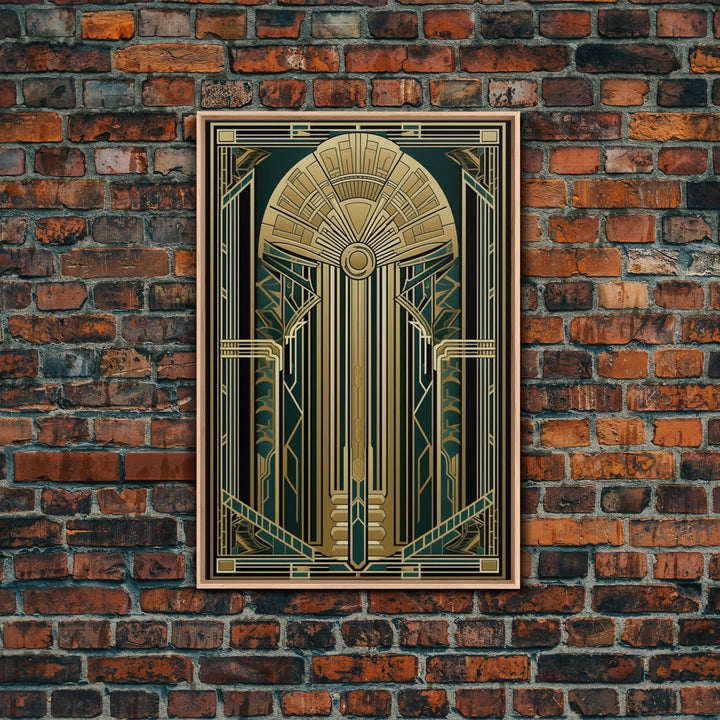 Art Deco Wall art | Framed Canvas Print | Art Deco | Gold & green art | Beautiful art | Midcentury Modern | Office decor | Stained glass art