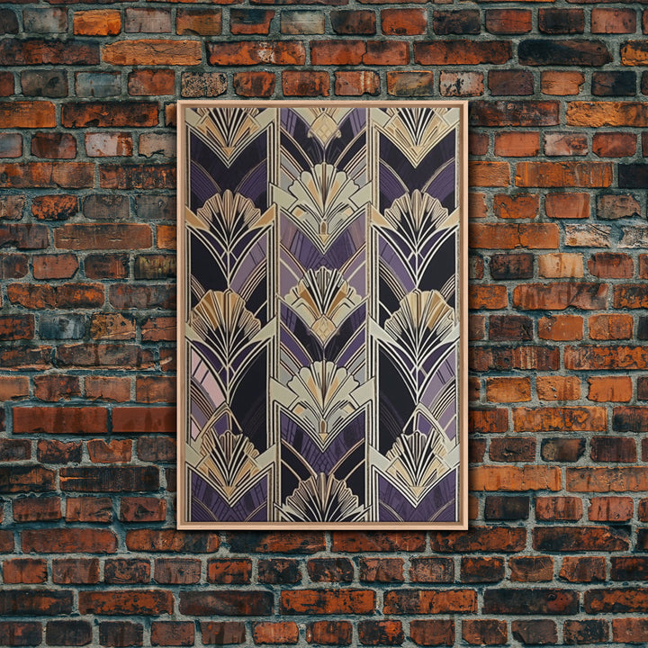 Art Deco Pattern Wall art, Framed Canvas Print, Art Deco, Pattern art, Yellow & purple art, Stained glass art, Abstract nature, Office decor