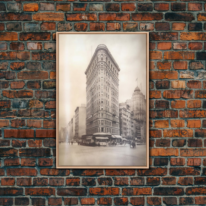 NYC Flat Iron, New York City Art, Framed Canvas Print, Charcoal Drawing, Original Art, Wall Decor, Black And White Art