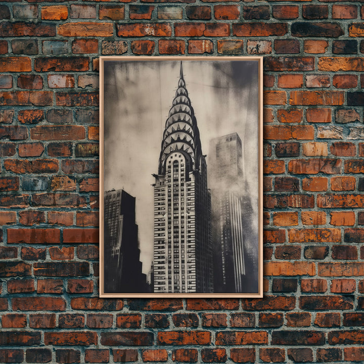 Chrysler Building Painting Framed Canvas Print, NYC Art, Art Deco Wall Decor, New York City Historic Art