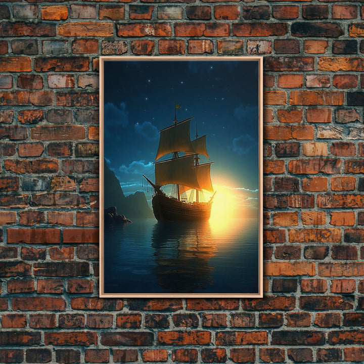 Gothic Pirate Ghost Ship, Framed Canvas Print, Fantasy Wall Art, Wall Decor, Pirate Wal Art, Gift For Him, Kid's Room Art