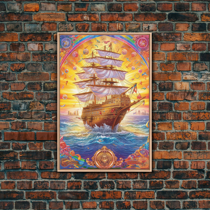 Filigree Pirate Ship Plaque Art, Framed Canvas Print, Fantasy Wall Art, Wall Decor, Pirate Wal Art, Gift For Him, Kid's Room