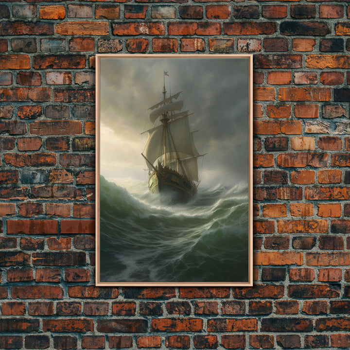 Haunted Pirate Ghost Ship On Rough Seas, Framed Canvas Print, Fantasy Wall Art, Wall Decor, Pirate Wal Art, Gift For Him, Kid's Room