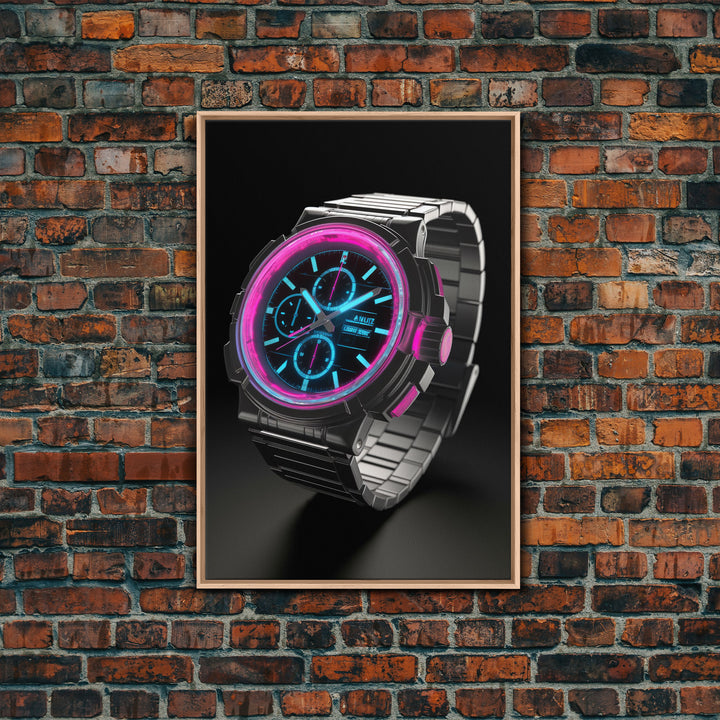 Wrist Watch Wall Decor, Retro Watch Wall Art, Pink, Teal, Minimalist Print, Wall Decor, Canvas Print, Wall Art, Framed Canvas