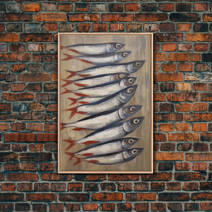 Fish Wall Art, Sardines Painting, Food Wall Decor, Kitchen Wall Art, Minimalist Wall Art, Wall Decor, Canvas Print, Wall Art, Framed Canvas