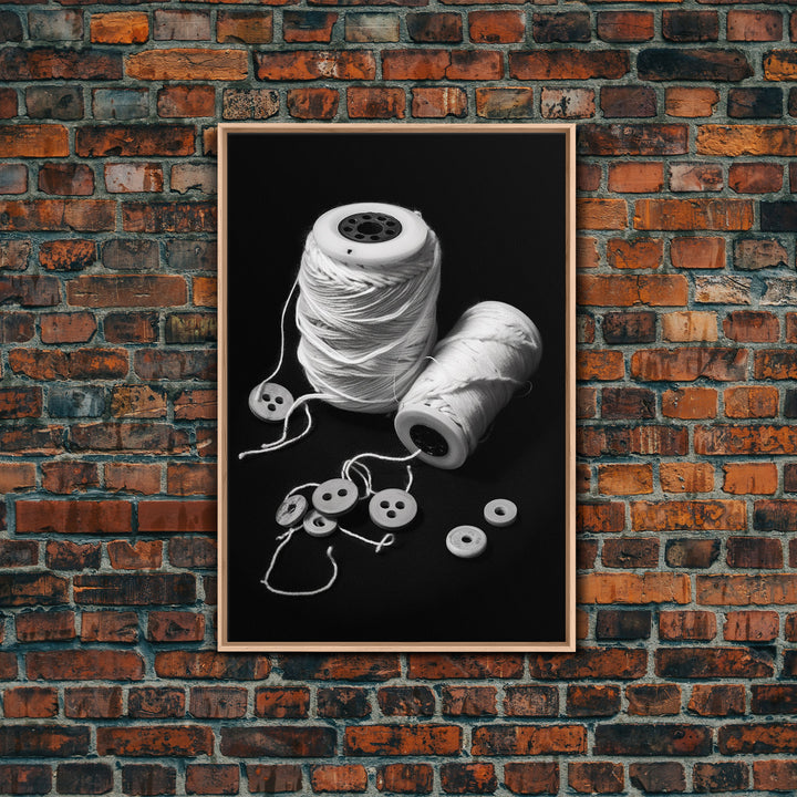 Thread And Buttons Wall Art, Sewing Room Wall Art, Black And White, Minimalist Print, Wall Decor, Canvas Print, Wall Art, Framed Canvas