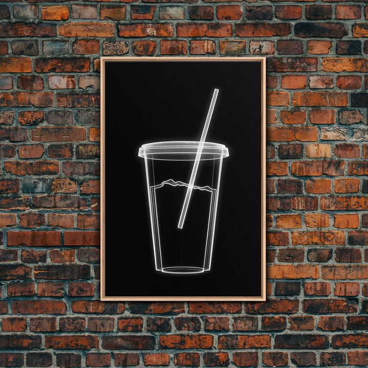 Disposable Plastic Cup Wall Art, Kitchen Wall Art, Cup With Straw, Minimalist Print, Wall Decor, Canvas Print, Wall Art, Framed Canvas