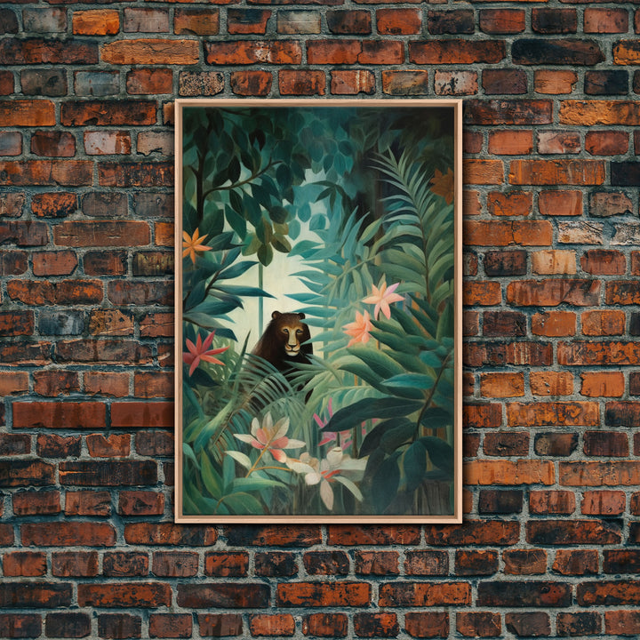 Tropical Botanical Wall Art, Framed Canvas Print or Poster Art, Maximalist Art, Jungle Print, Africa Art, Emerald Green Living Room Decor