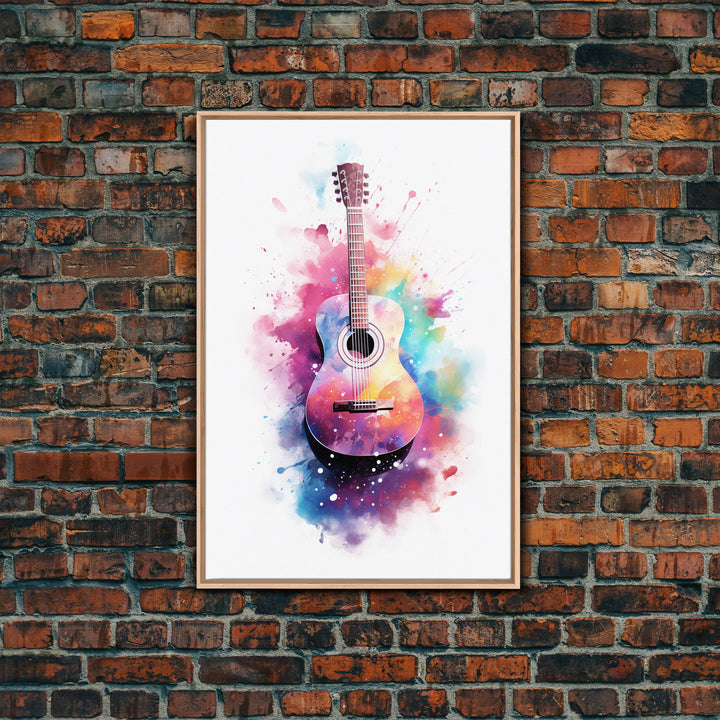 Acoustic Guitar Graffiti Art, Framed Canvas Print, Guitar Poster, Guitar Wall Art, Guitar Light, Gifts For Him, Watercolor Art, Music Art