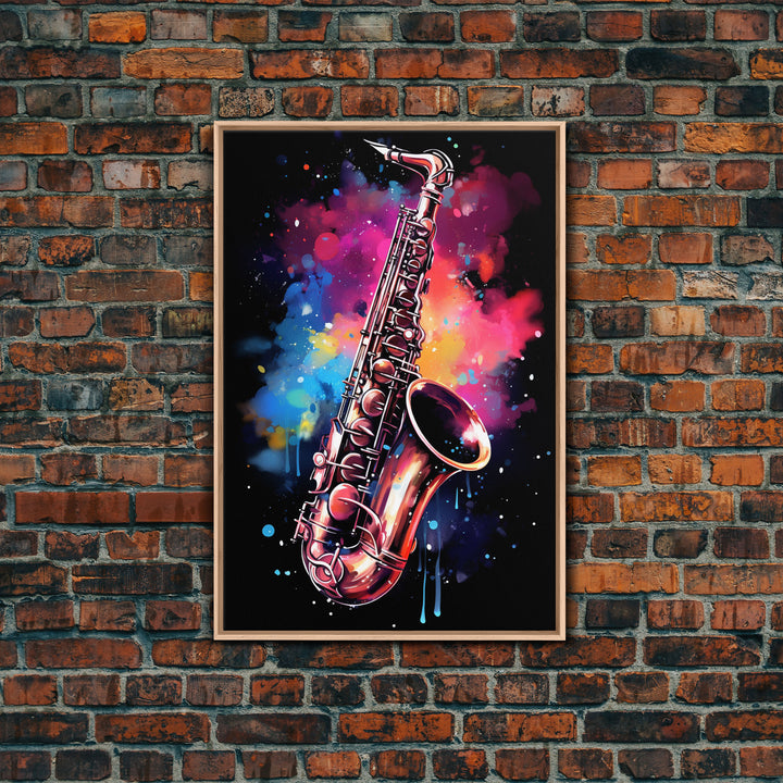 Unique Music Studio Gift, Saxophone Graffiti Art, Splatter Paint Art, Musician Gift, Marching Band Gift, Jazz Themed Art